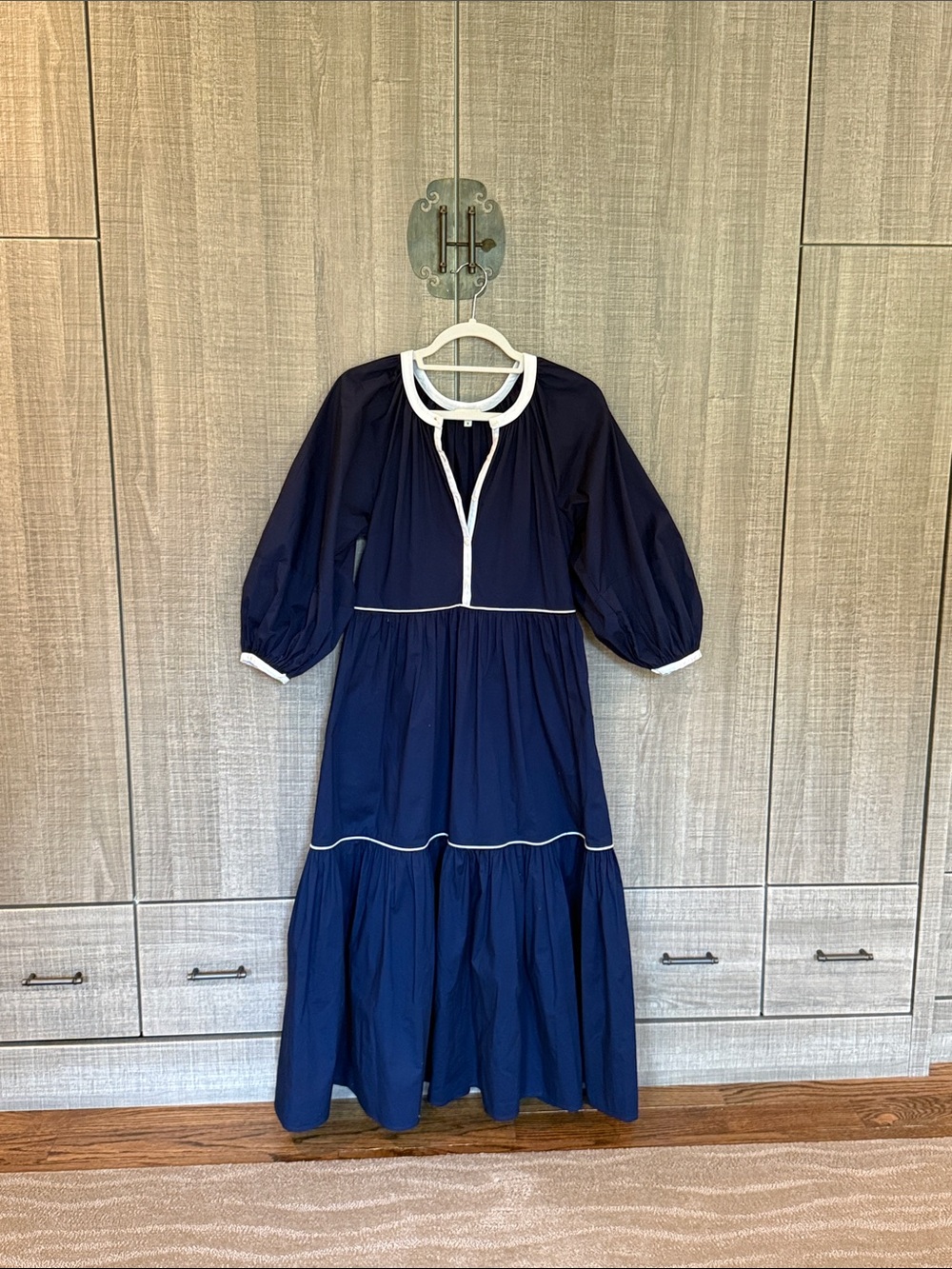 STAUD Demi Dress In Navy /White